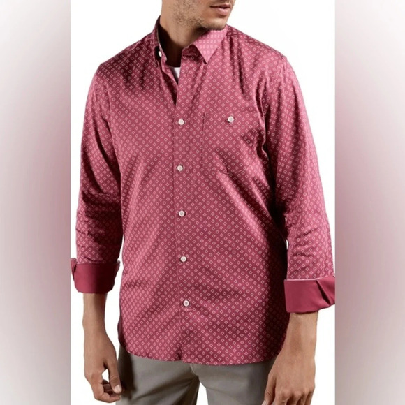 Ted Baker MENS PINK GEOMETRIC FLORAL PRINT STRETCH COTTON SHIRT in pink size 4/L - Picture 2 of 11